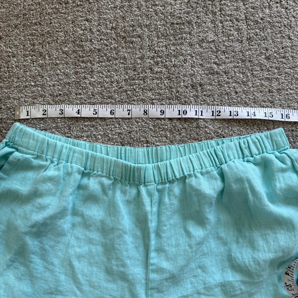 FLAX Large Aqua Blue Linen 2 Piece Set Top Pants Coastal Lagenlook Beach Summer - Picture 12 of 16